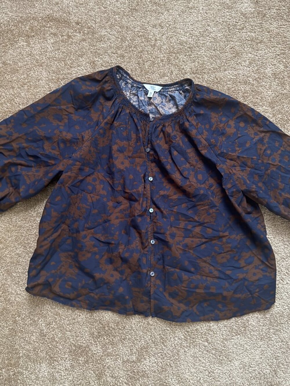 Cute Brown Floral Button up blouse